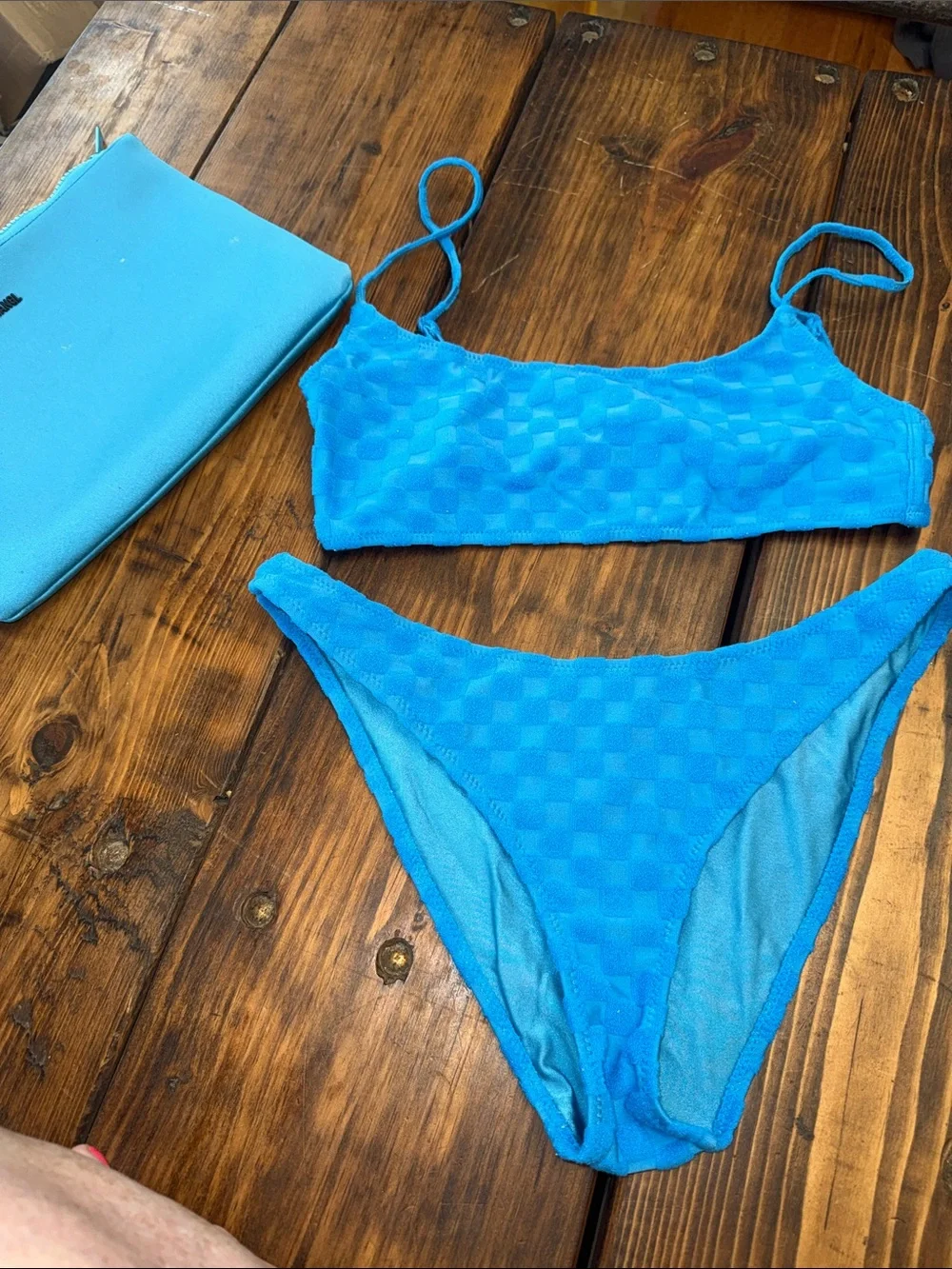 triangl swimwear Bright Blue Textured Check Bikini Set. Too large/Bottom XL.